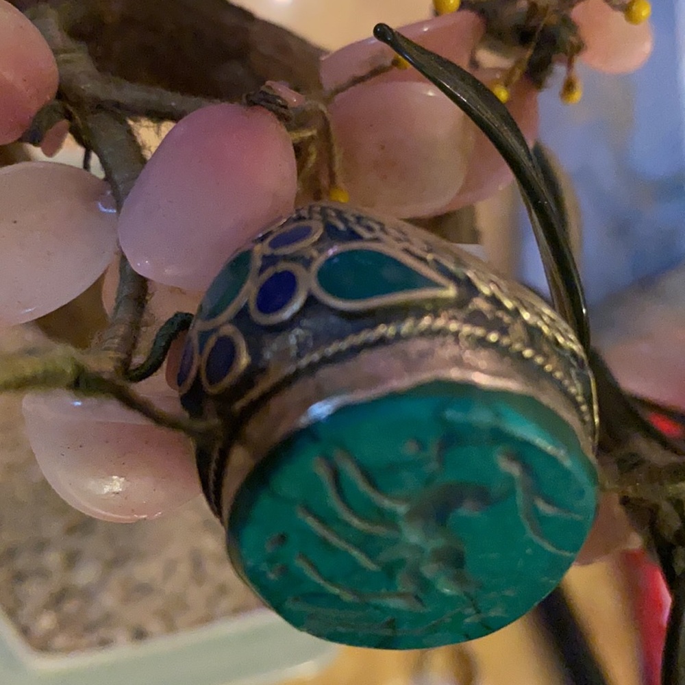 Antique seal ring engraved deer green turquoise - Picture 2 of 7